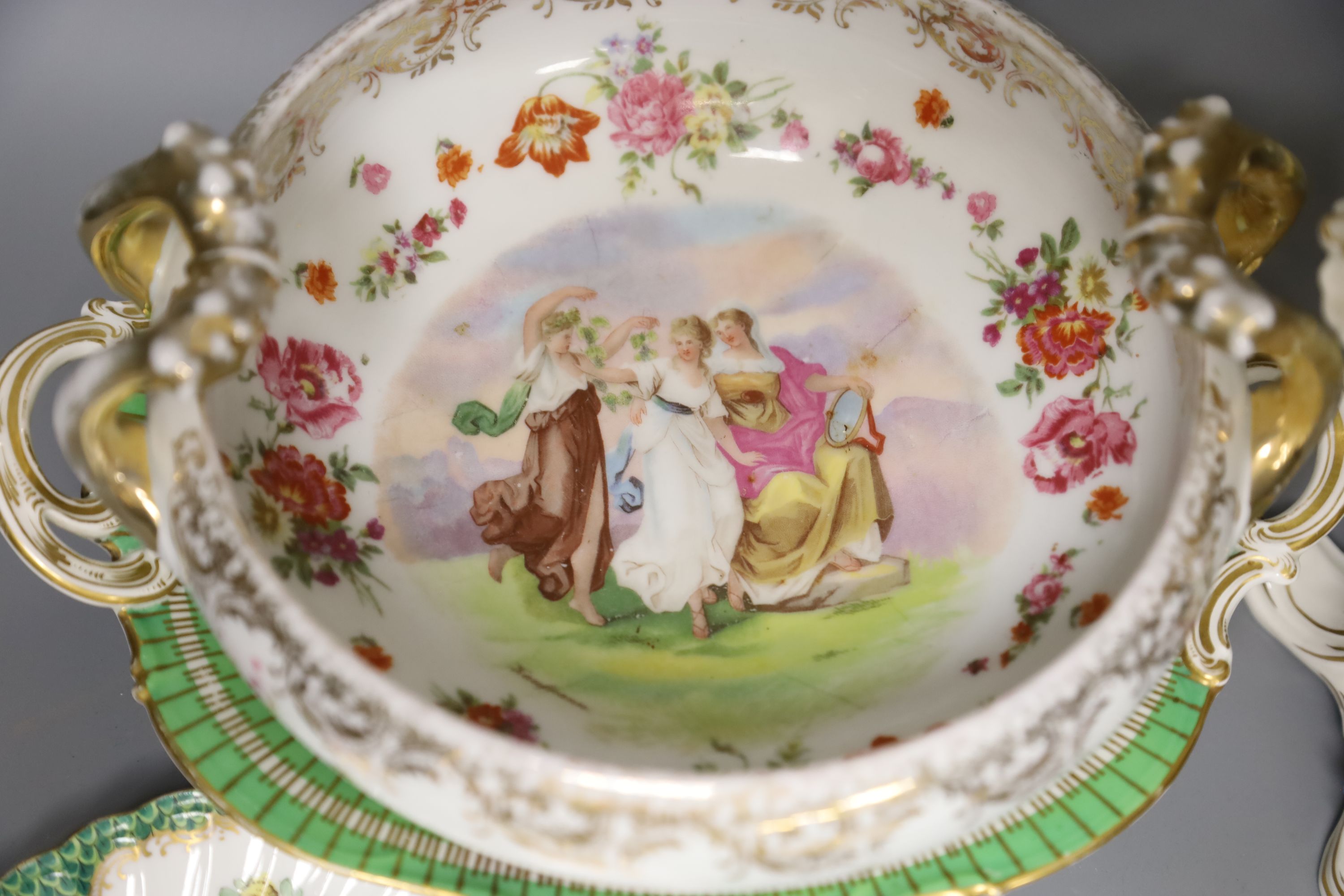 A group of Dresden and flower painted porcelain